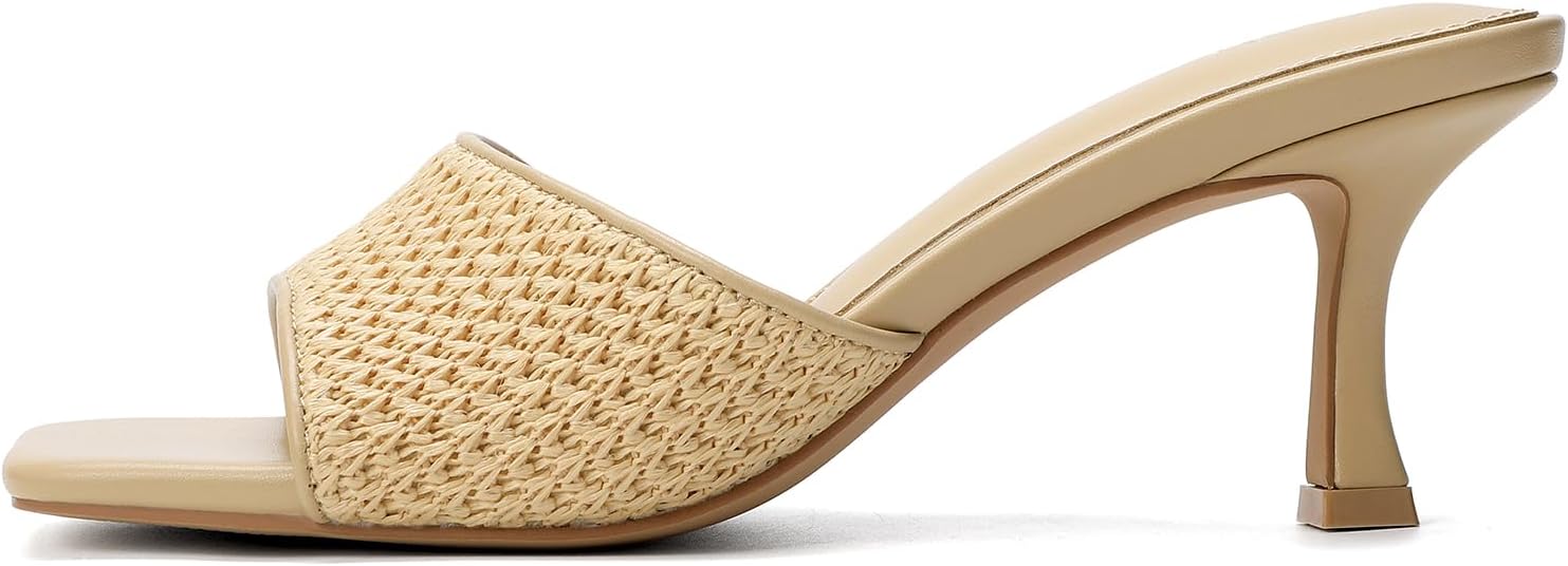 Kitten Heels for Women Square Open Toe Slip On Heeled Sandals Mid Mule Heels Casual Dress Shoes - Image 3