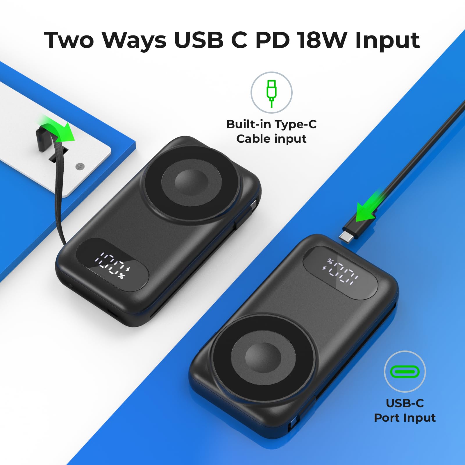 Batería externa magnética portátil de 26800 mAh para iPhone 16/15/14/13/12 con cables integrados, batería externa inalámbrica 6 en 1 con cargador iWatch y compatible con AirPods, Galaxy, teléfonos