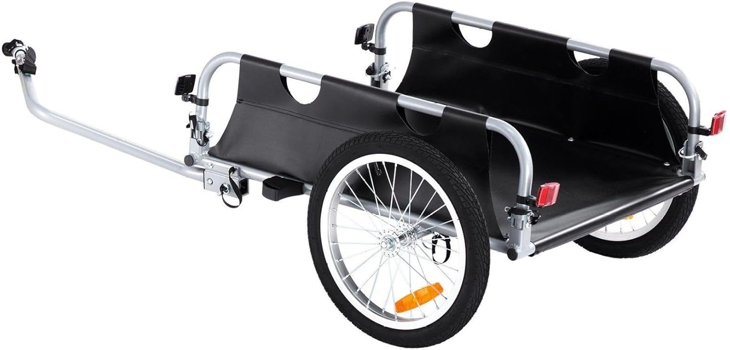 Bike Cargo Trailer 100lbs, Heavy Duty Bicycle Wagon Cart, Foldable, Universal Hitch, 16" Wheels, Reflectors, 22-28" Bikes