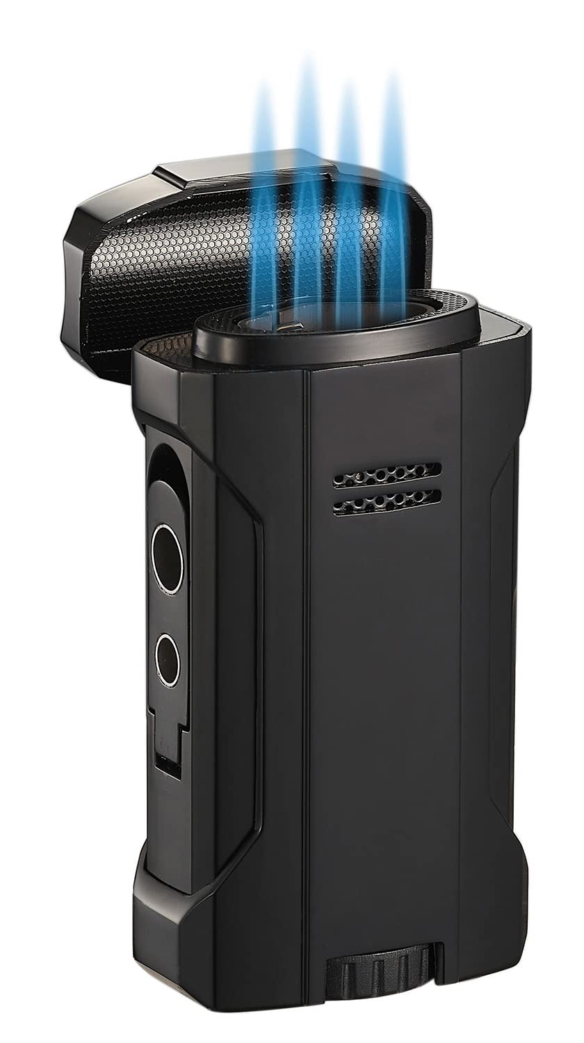 Visol Rhino 2 0 Quad Flame Butane Torch Lighter Refillable Windproof Adjustable Flame Built-in Rest Two Built-in Punches