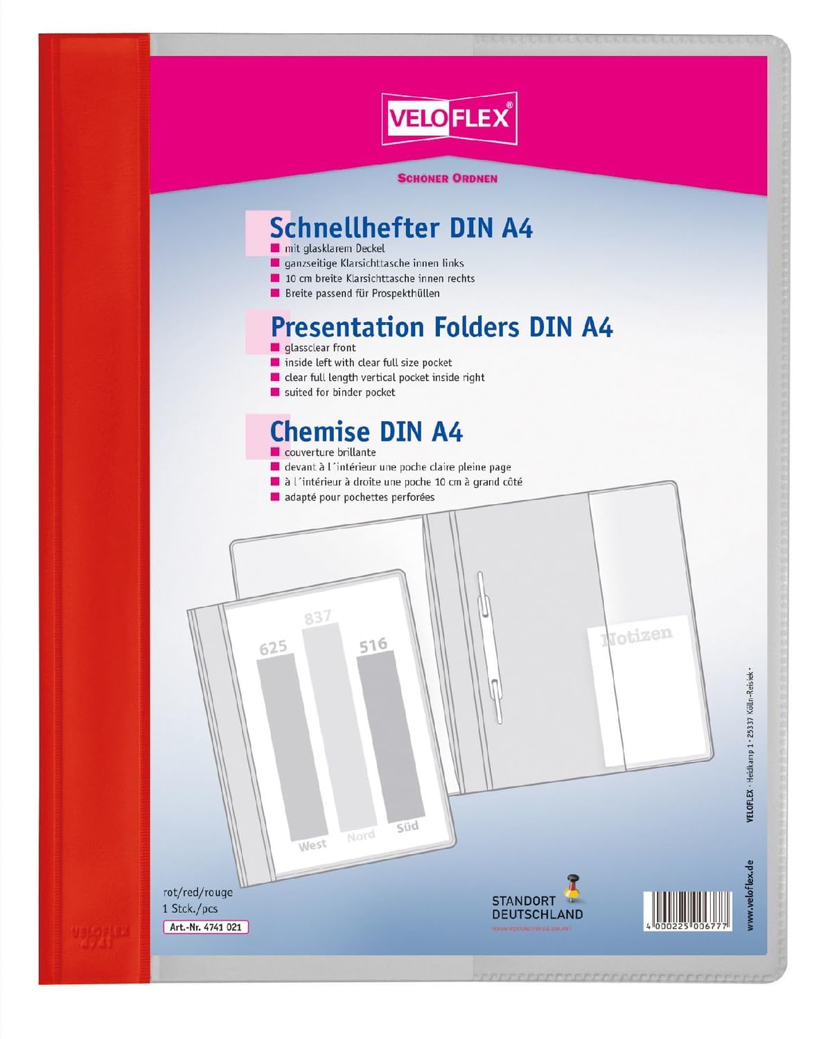 VELOFLEX Veloform 4741003 File Folder, Pack of 3, DIN A4, PVC, Crystal Clear Front Cover, Suitable for Document Wallets Green - Image 3