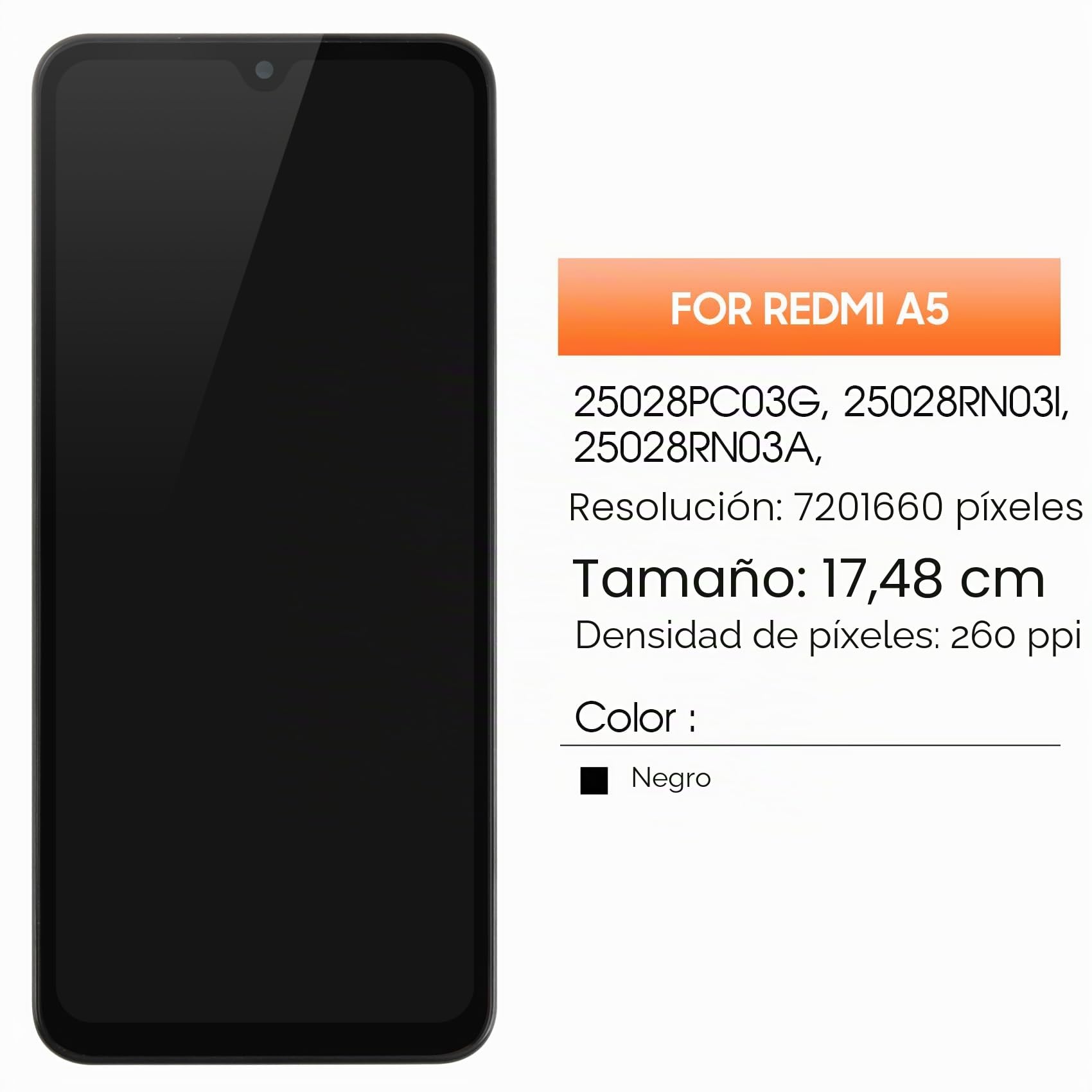 Pantalla LCD para Redmi A5 Pantalla LCD para Xiaomi Redmi A5 25028PC03G 25028RN03A 25028RN03I 6.88" Pantalla de Repuesto Pantalla Táctil Digitalizador Asamblea con Reparación Kits, Negro con Marco