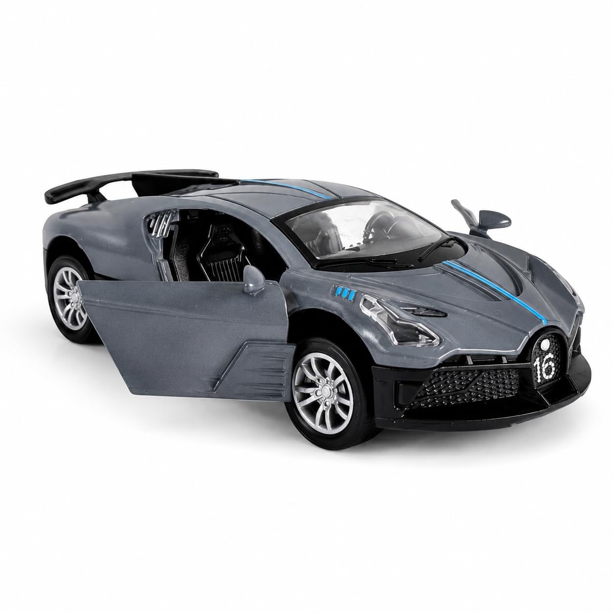 Die Cast Alloy 1:32 Scale Pull Back Toy Car with Openable Doors (Bugatti Grey)-image-11