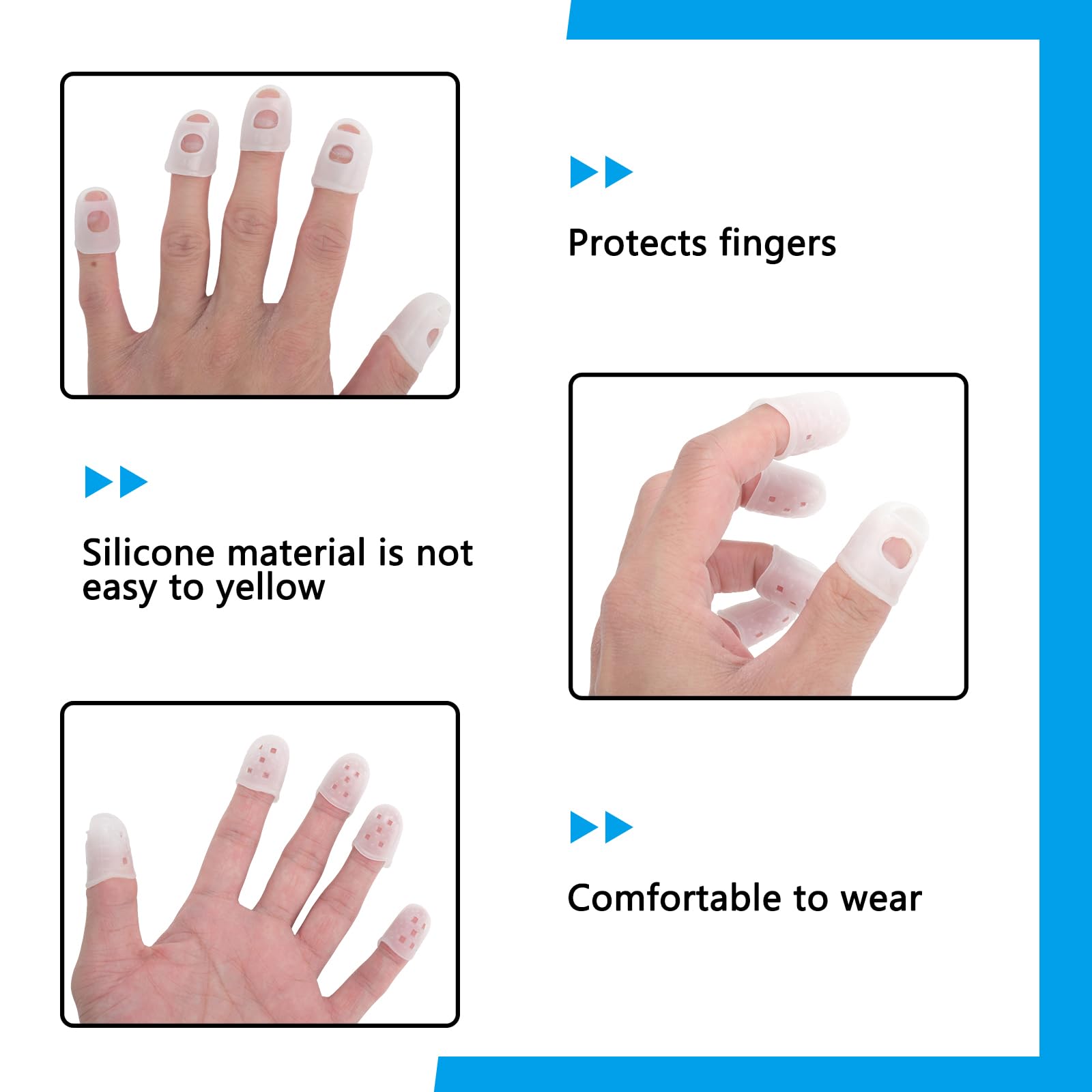 50 Protege Doigts Silicone 5 Tailles Transparent pour Guitare Ukulele et Basse, capuchons doigt respirant anti derapant pour debutants et musiciens, accessoires guitare pratiques