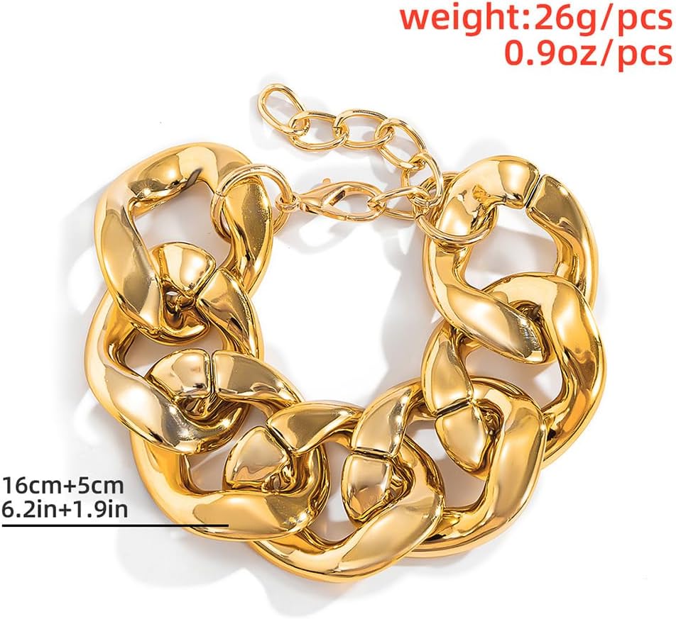 Chunky Silver Large Bracelets for Women Vintage Big 14k Gold Cuba Chain Statement Bracelet Trendy Oversized Hip Hop Cosplay Outfit Hand Jewelry Accessories - Image 3