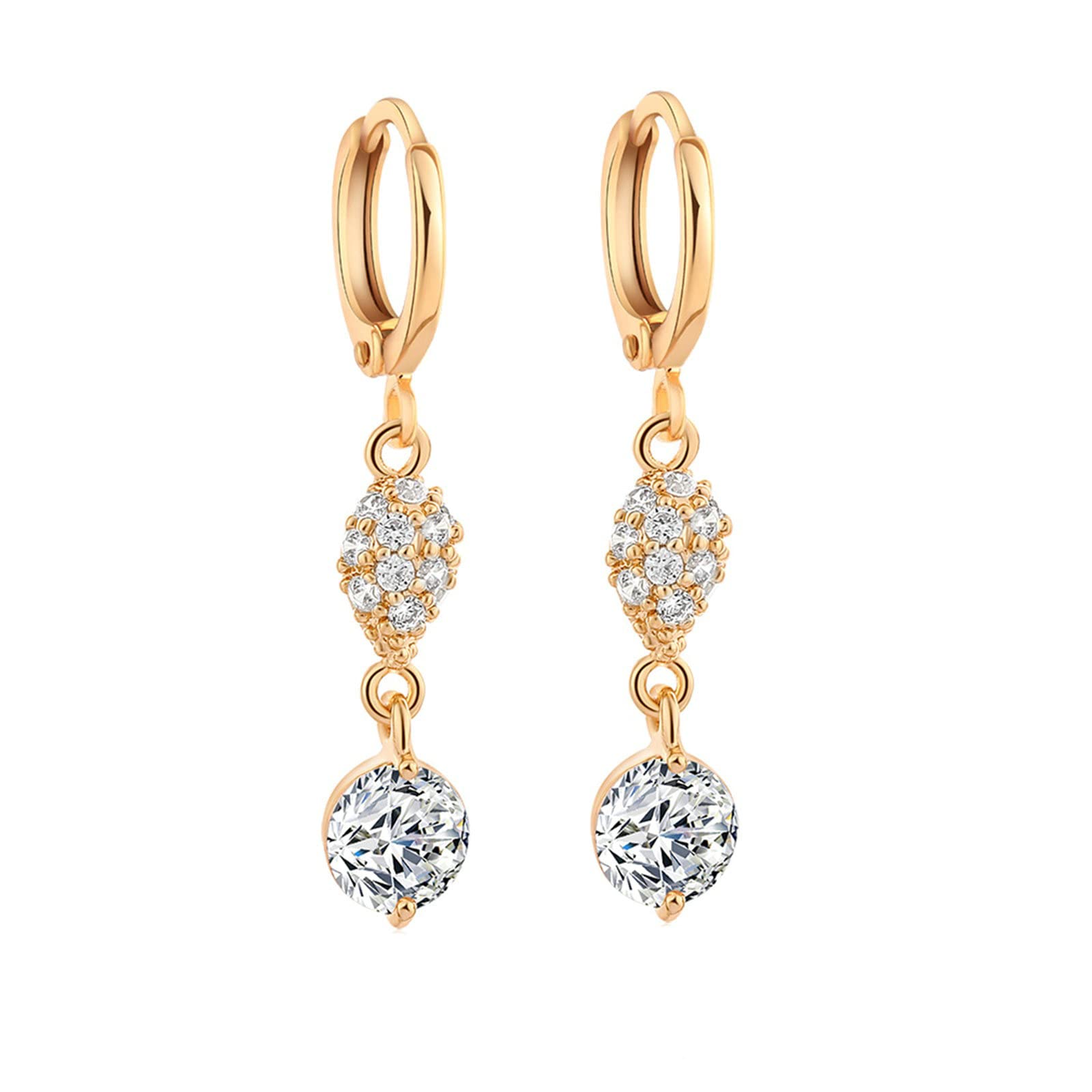WZGWDC Ohrringe aus 9-karätigem Gold für Damen, Creolen mit rundem Moissanit, Lange Ohrhänger für Damen
