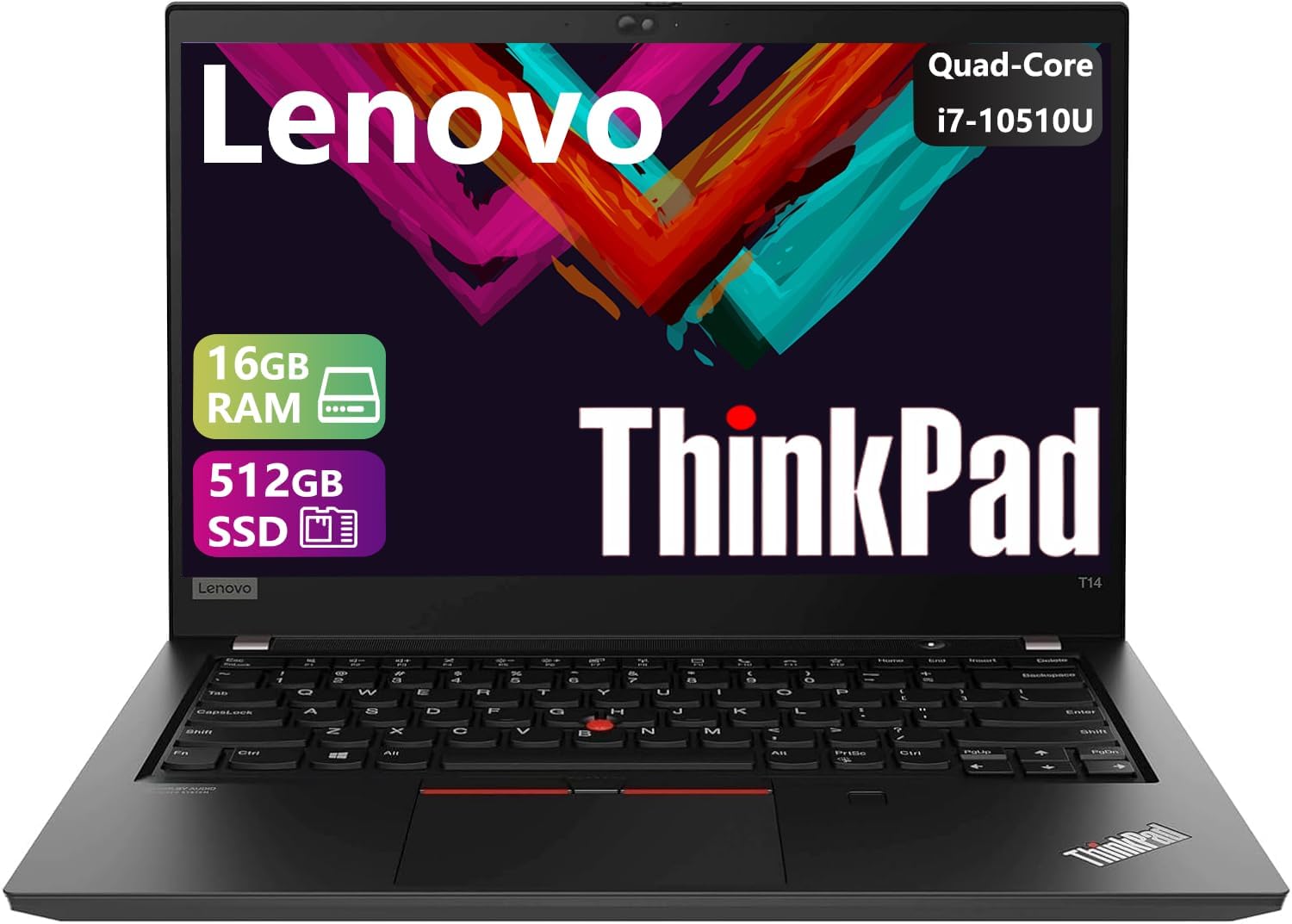 Lenovo Thinkpad T14 Gen 1 Laptop Business, 14 pollici FHD (1920x1080), Intel Core i7-10510U, 16 GB RAM, 512 GB SSD, Tastiera US QWERTY, Windows 11 Pro (Rcondizionato)