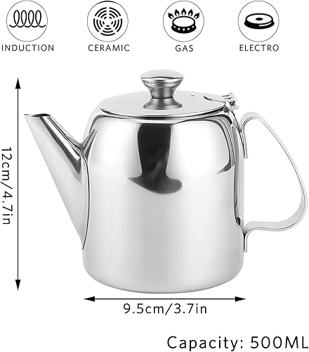 Miniatura 2 de Hervidor de té, tetera de acero inoxidable de 20 onzas con boquilla corta, jarra de agua fría para café, té, bebidas, infusión para café, té,