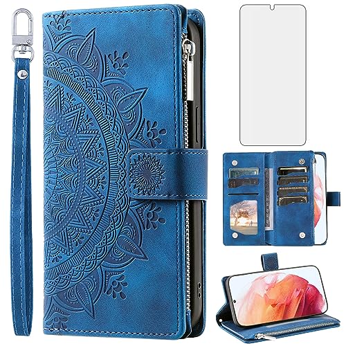 Étui Samsung S21 5G chic en simili cuir mandala et protection écran en verre trempé