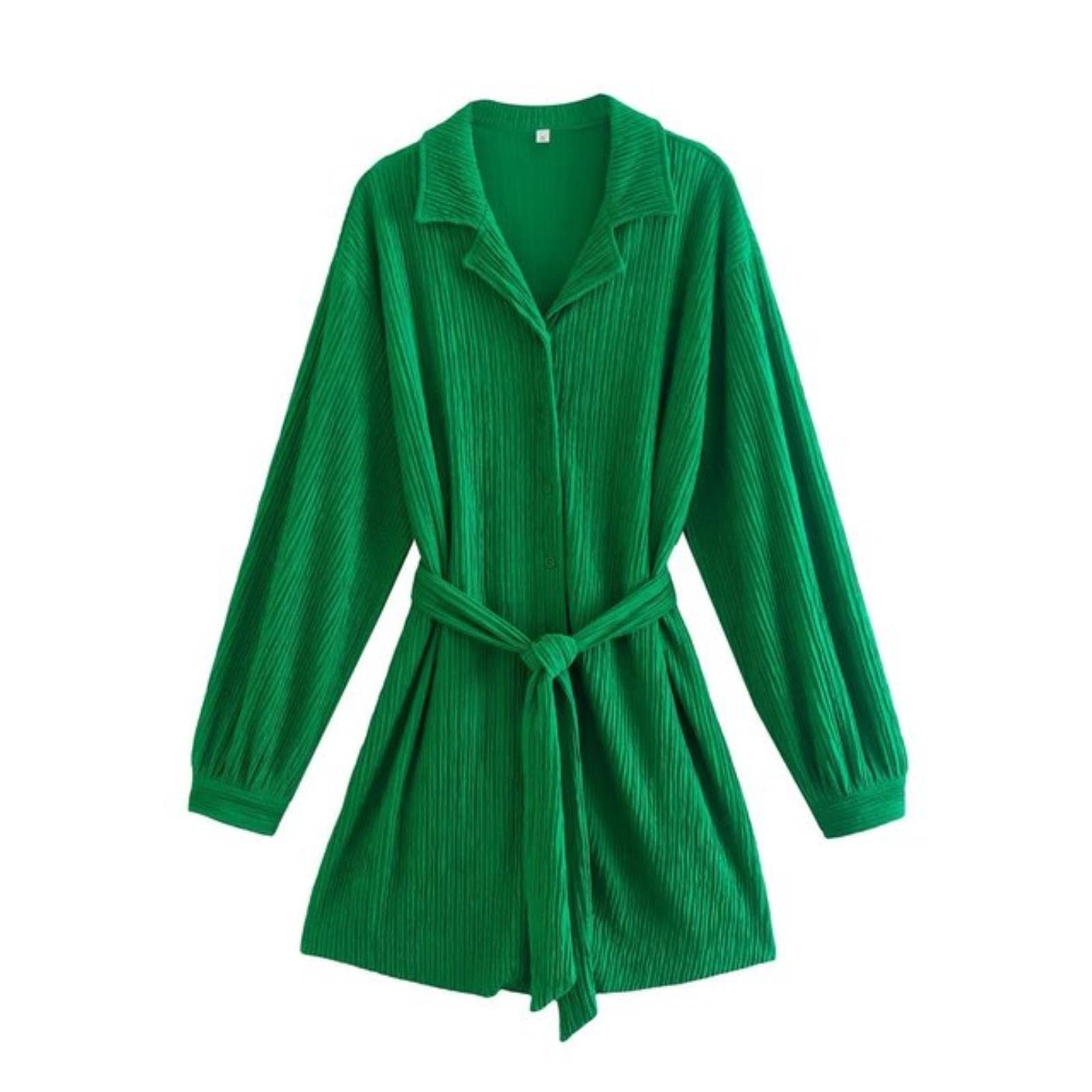 Vestido de camisa con cinturón verde casual para mujer, vestidos elegantes de manga larga Y2K para mujer, ropa elegante
