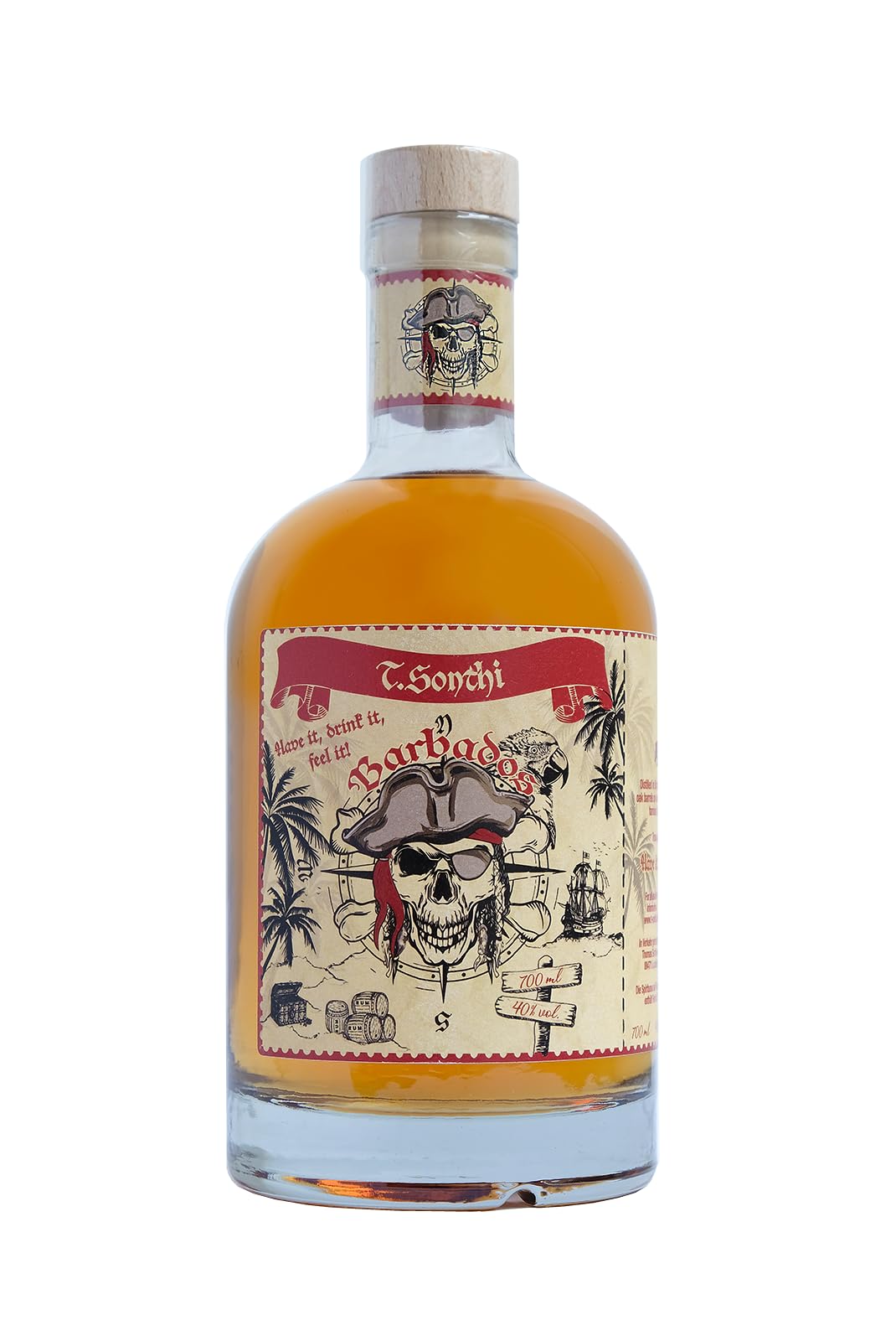 T.Sonthi Barbaos - Premium Spirituose auf Rumbasis - hergestellt aus 10 Jahre gelagertem Rum aus Barbados - 700ml - 40% Vol.