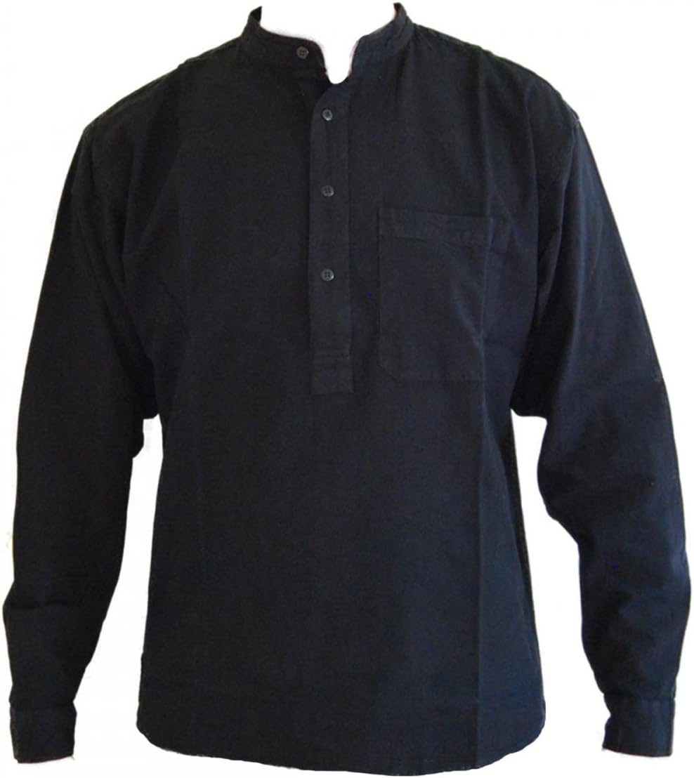 Navy Blue Grandad Collarless Shirt Cotton