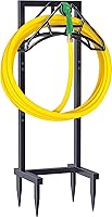 Artigarden Heavy Duty Metal Garden Hose Holder - Freestanding 4-Spike Stand Holds 150ft Hose, Rustproof Organizer for Yard Lawn Black