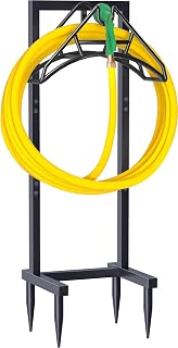 Artigarden Heavy Duty Metal Garden Hose Holder - Freestanding 4-Spike Stand Holds 150ft Hose, Rustproof Organizer for Yard Lawn Black