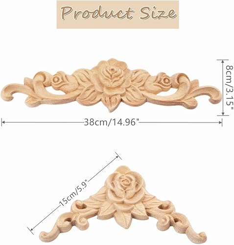 Miniatura 10 de MUXSAM Juego de 5 calcomanías de madera talladas decorativas sin pintar para puerta de cama, armario, mantel, techo, pared, cabecero, decoración de