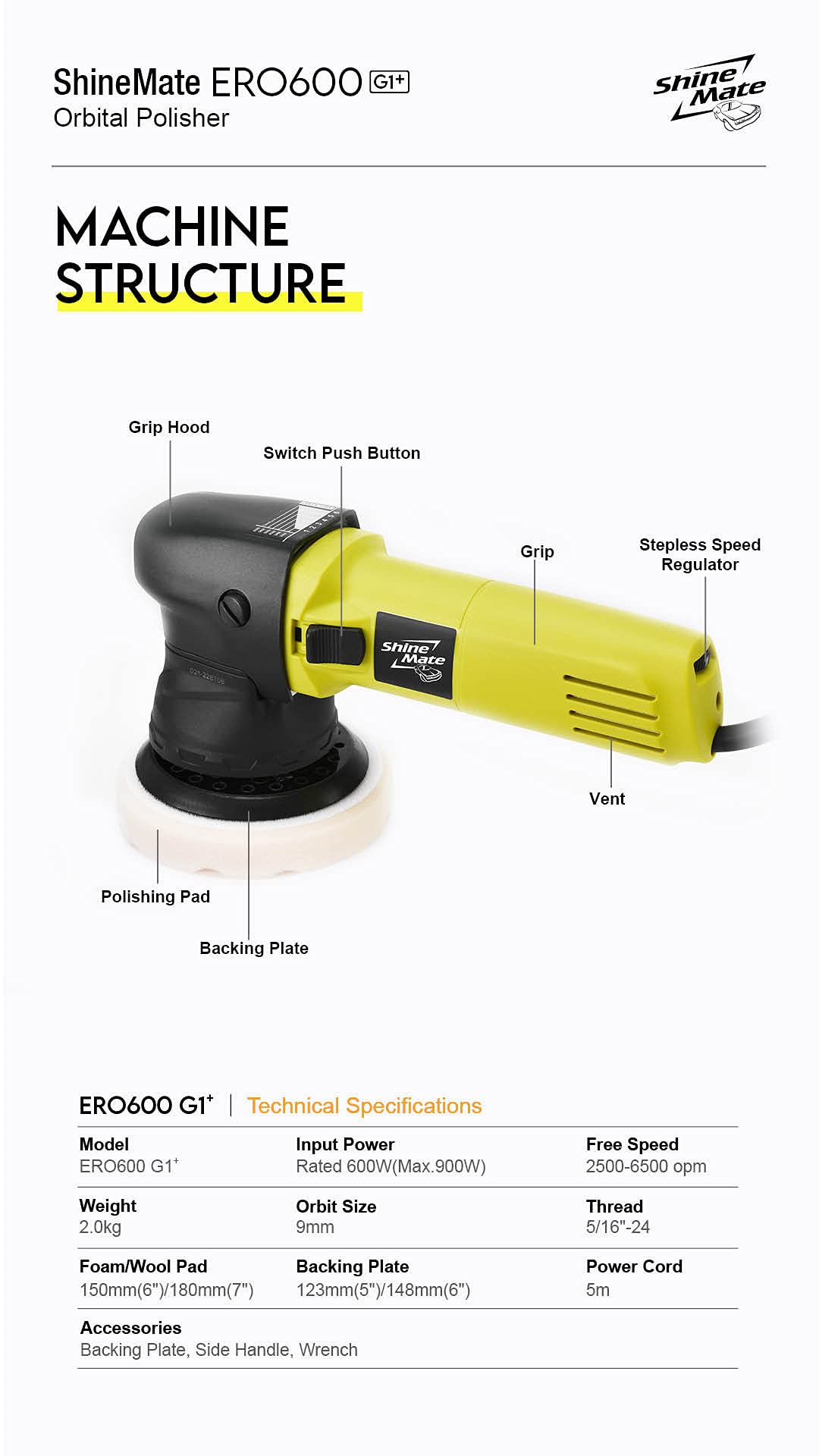 ERO600G1+ Lucidatrice rotorbitale 9mm orbita 125 mm platorello