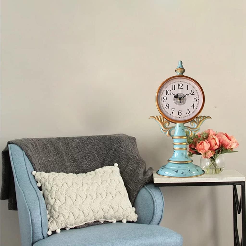 FMURY Retro Clocks Living Room Wrought Iron Metal Ornaments Sitting Clock Bedroom Silent Sitting Clock Desk Clock