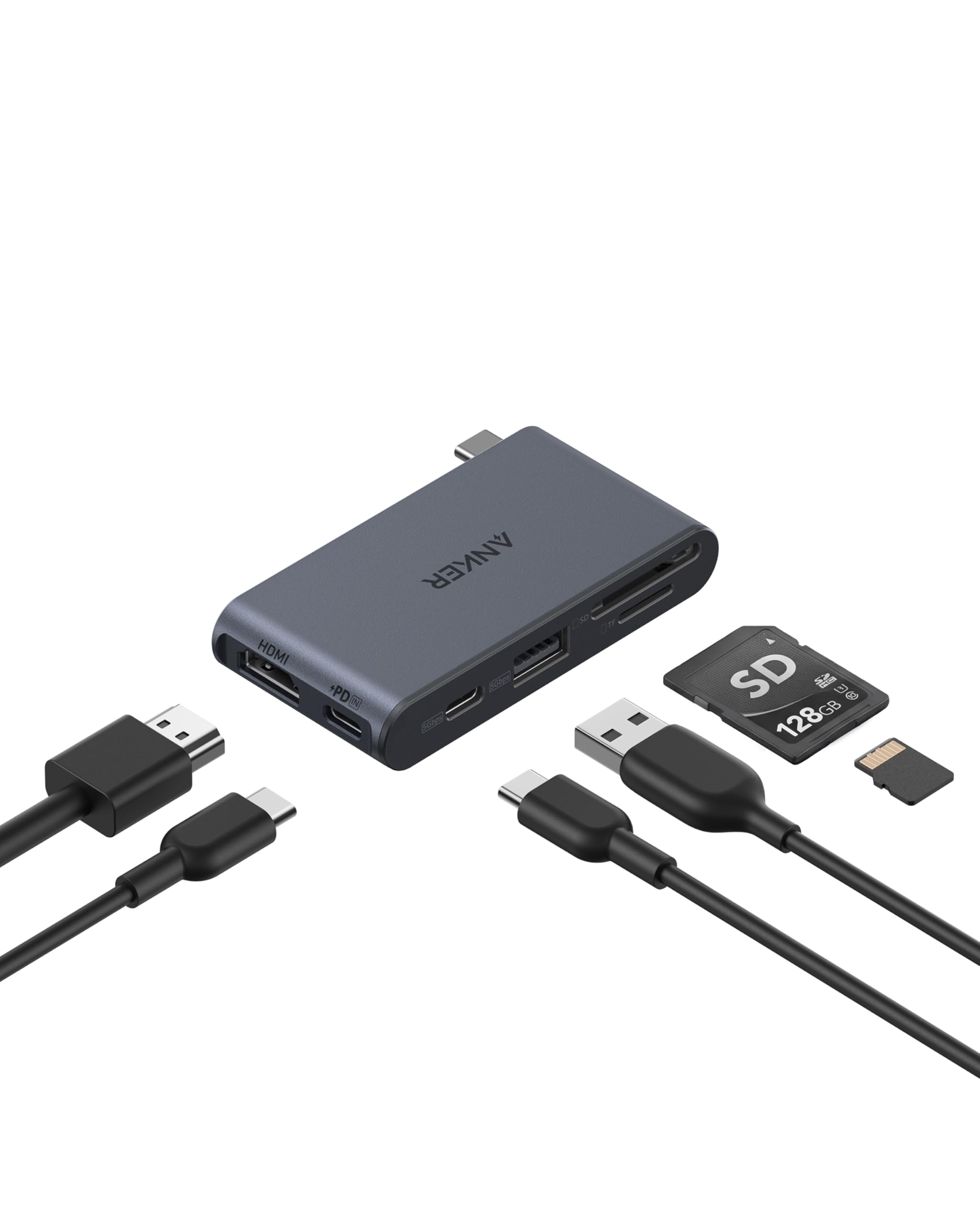 Anker Nano Hub, Kompakter 6-in-1 USB-C Hub mit 85W PD-Ladefunktion (Netzteil Nicht enthalten), 4K@60Hz HDMI, 10Gbps USB-C,5Gbps USB-A, SD-/TF-Kartenleser, für MacBook, Lenovo, HP und weitere Geräte