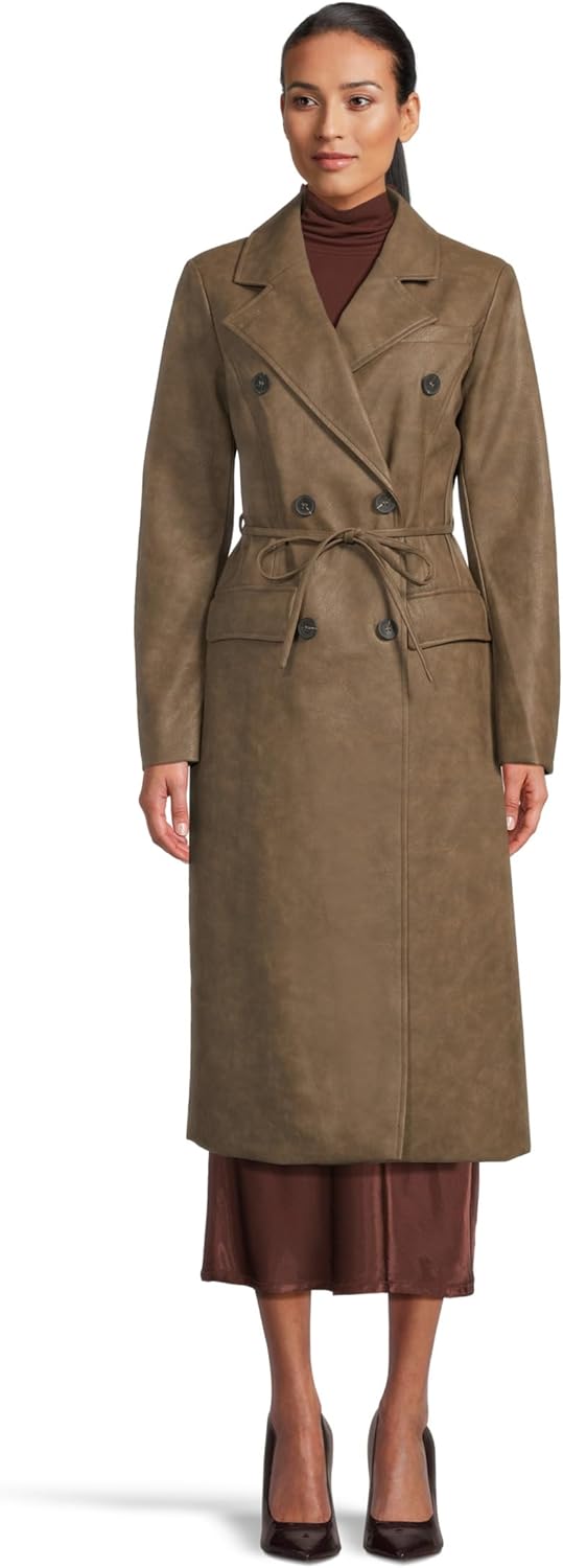 Avec Les Filles, Womens, Belted Faux Leather Trench Coat