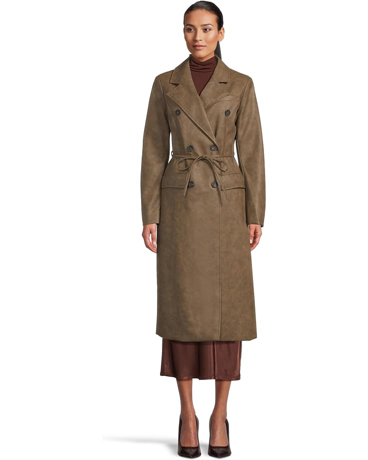 Avec Les Filles Belted Faux Leather Trench Coat - Main View
