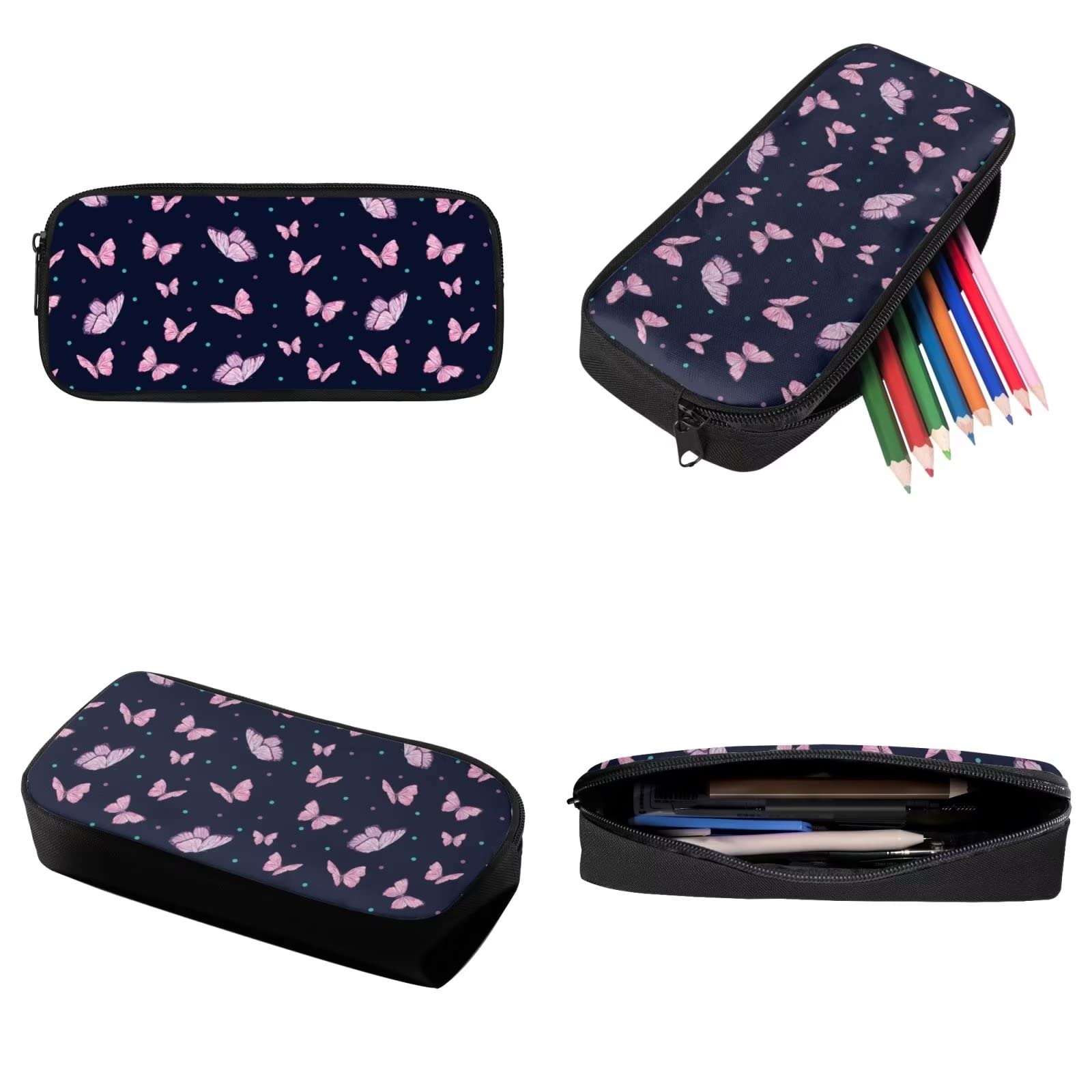 Poceacles Schultasche und Lunchbox-Set für Teenager, Jungen, Grundschule, Büchertasche, Federmäppchen für Grundschulkinder, Schmetterlinge und Punkte, Einheitsgröße