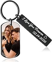 Cupike Personalized Photo Keychain - Custom Engraved Picture & Text Stainless Steel Keyring, Ideal Gift for Lovers Men Women