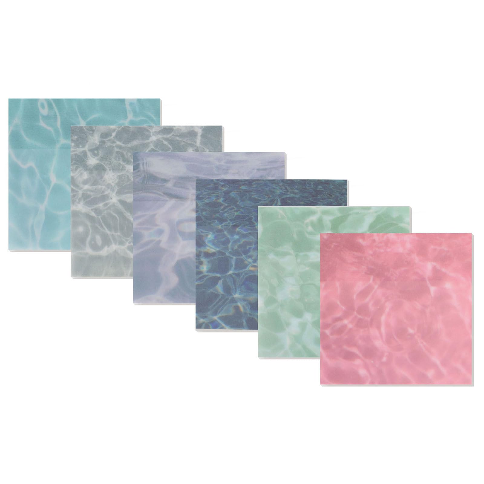 Buqoo 3x3 Sticky Notes 6-Pack/180 Sheets, Waterproof Water Ripple Pattern Memo Pads, Moisture-Resistant Self Stick Notes for Bathroom/Kitchen/Office,