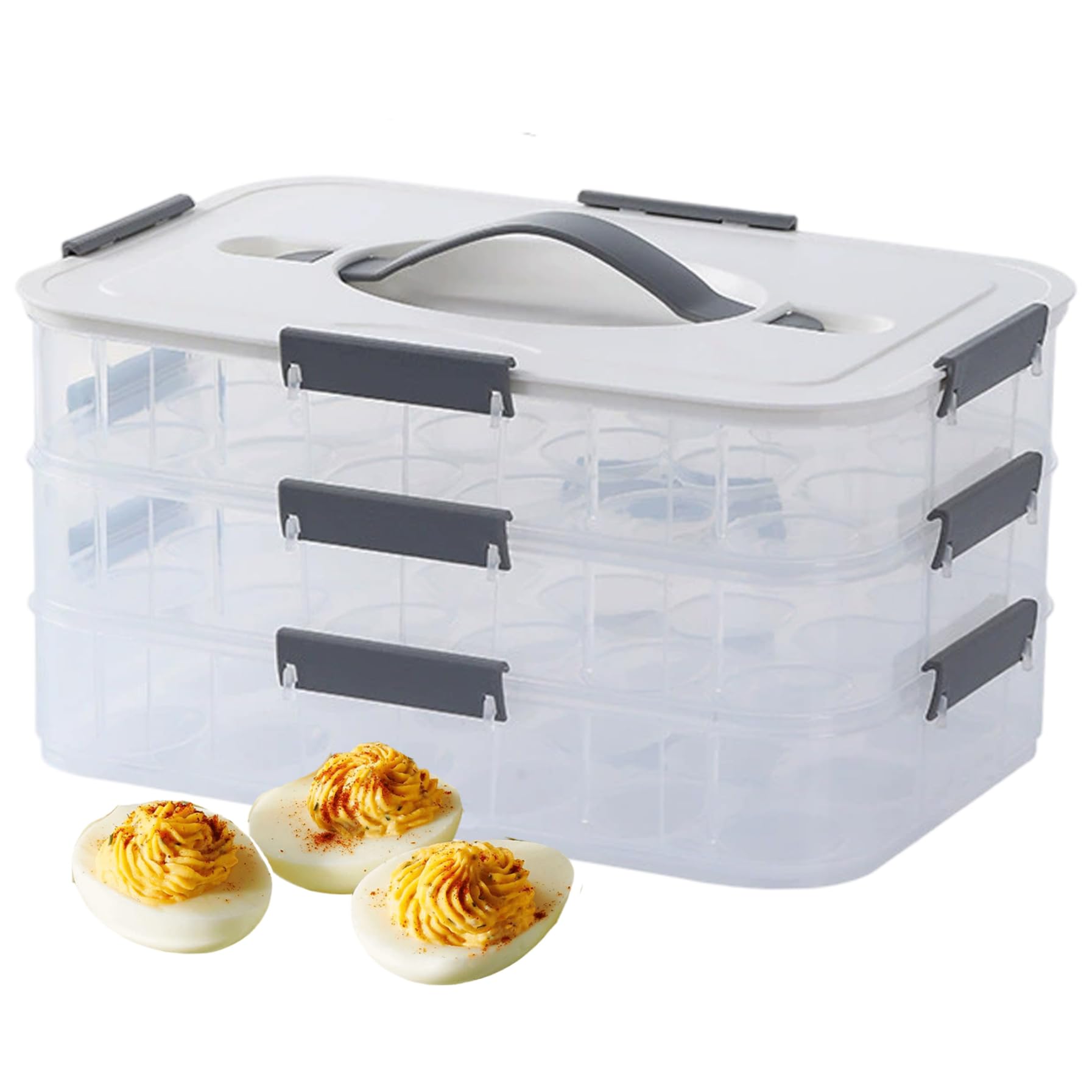 Hperu Clear Deviled Egg Containers With Lid 54 Slots Plastic Deviled Egg Tray Carrier Platter With Handle & Snap Lock Stackable Reusable For Fridge - Devil Eggs Trays With Lids