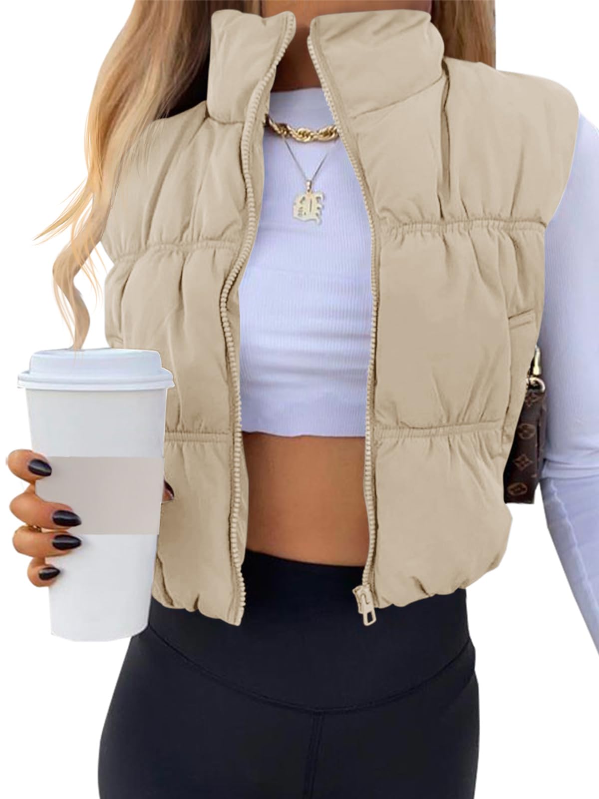 SySea Women's Crop Puffer Vest Zip Up Sleeveless Outerwear Padded Coat
