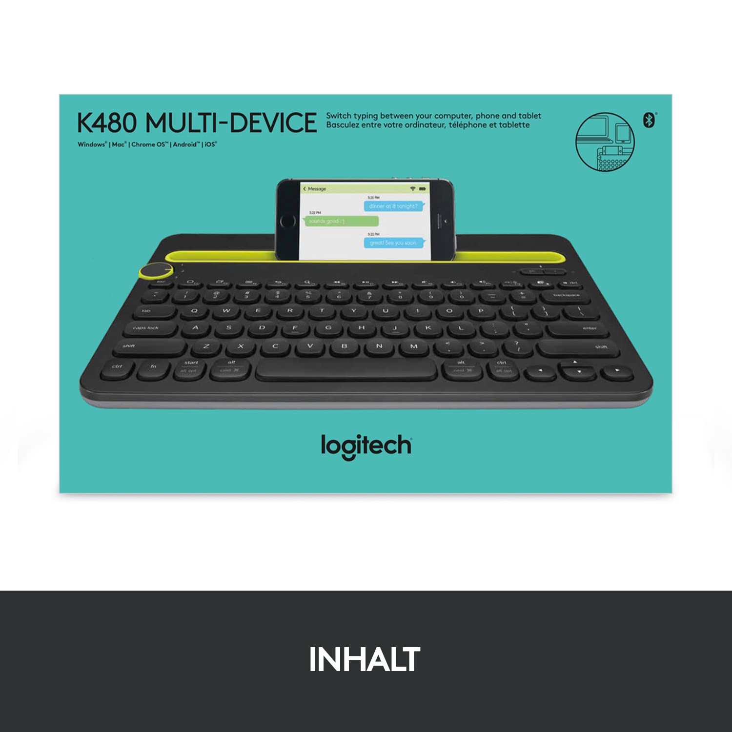 Logitech K480 Kabellose Multi-Device Tastatur für Windows