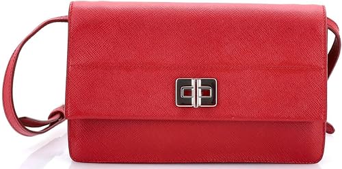 Pre-Loved Turn Lock Wallet Crossbody Saffiano Leather Small, Red