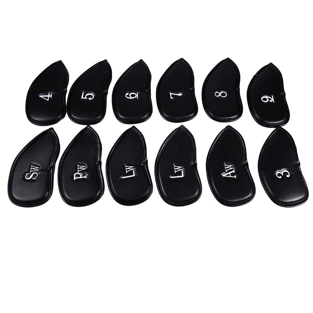 Cubierta de la cabeza del palo de golf Cubierta de la cabeza del hierro del golf 12pcs Cuero de la PU Cubierta de la cabeza del club de golf negro Juego de la cubierta protectora de la cabeza del hier