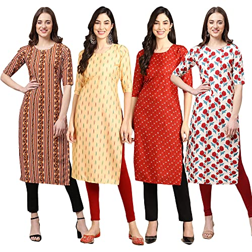 Image of Pinkmint Women's Crepe Digital Print Straight Kurta (Pack of 4)