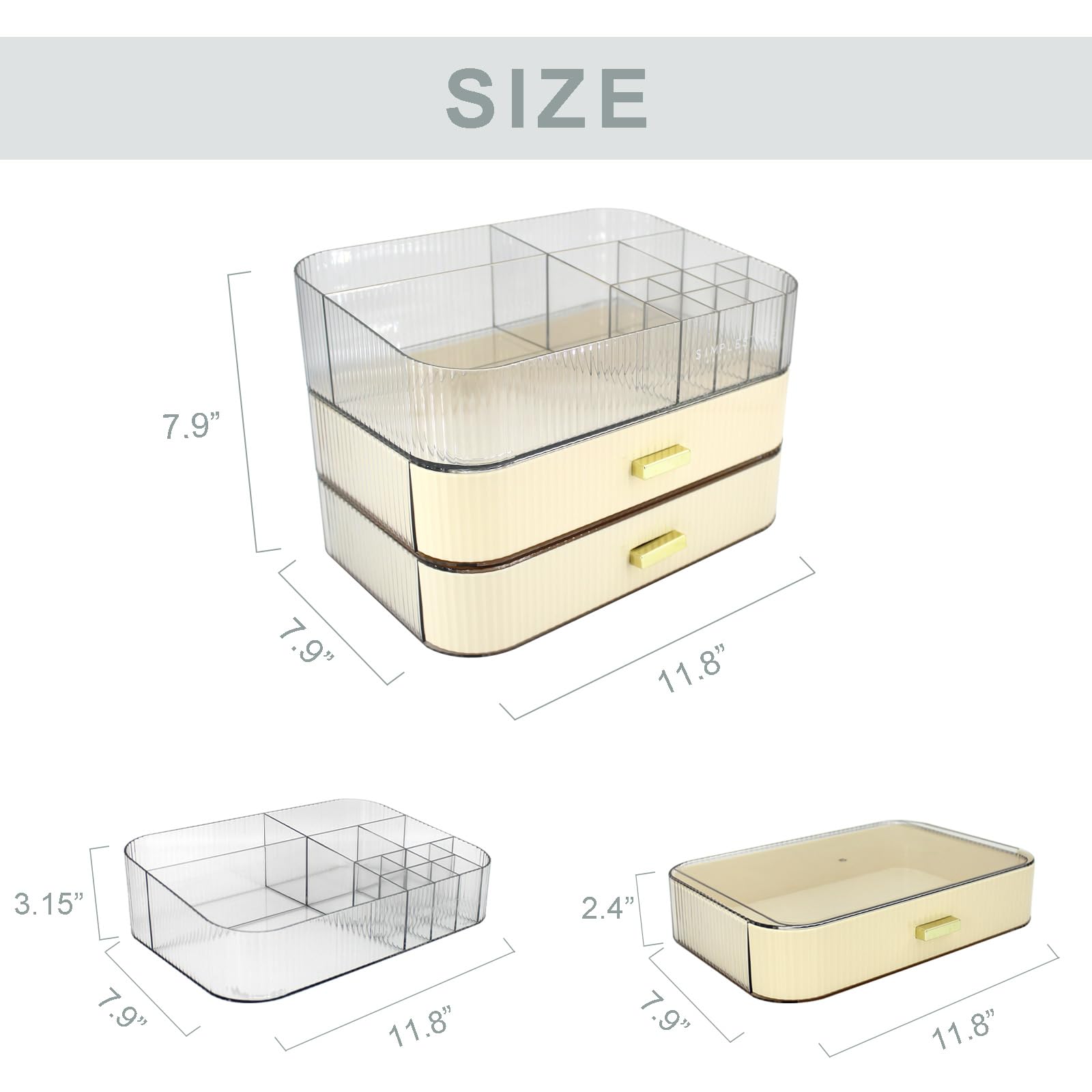 Make-up-Organizer mit 2 Schubladen, Kosmetikaufbewahrung für Schminktisch, Badezimmer, Arbeitsplatte, Weiß