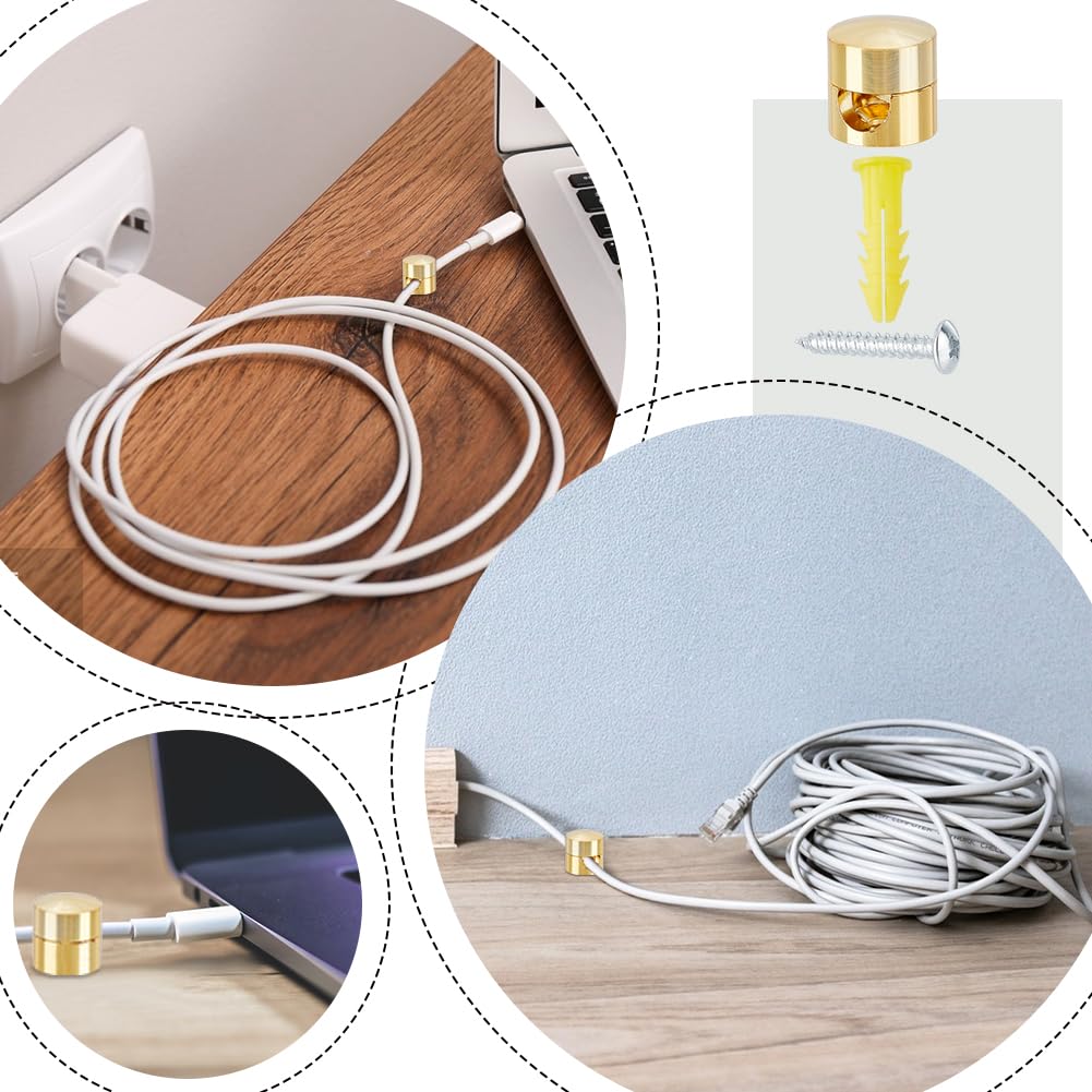 5 Sets Golden Cable Anchors with Screws Aluminum Cable Clamp Organizer Wire Management Clips Cord Organizers Cord Holder for Wall Desk Home Office DIY Projects
