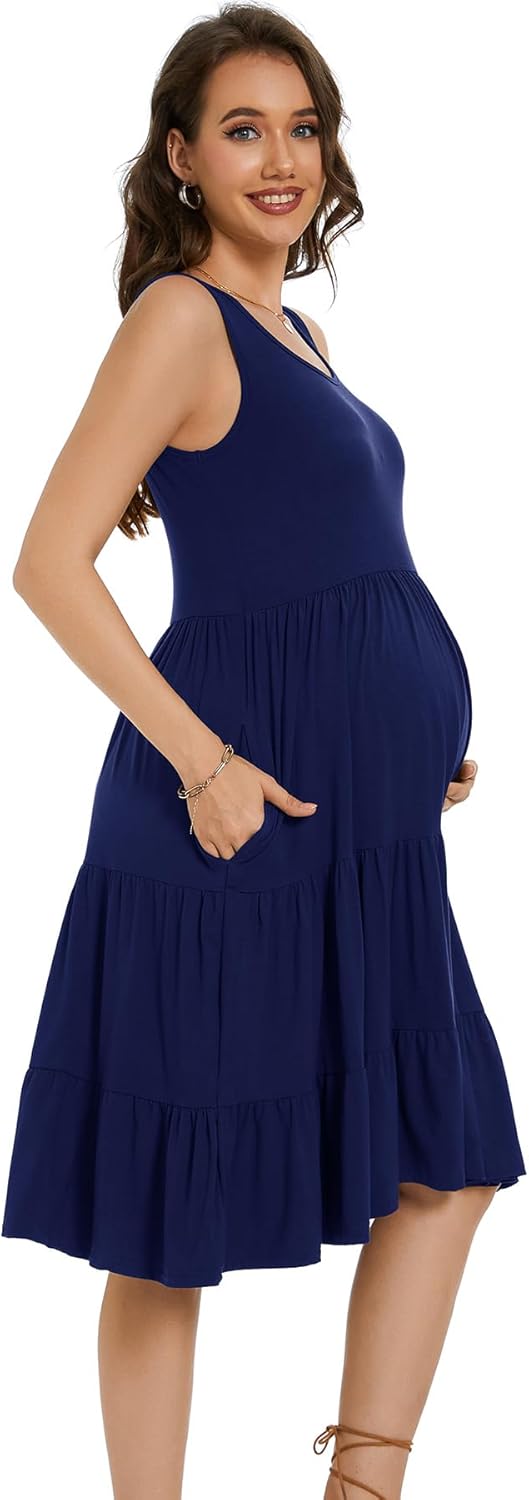 Smallshow Women's Maternity Dress Sleeveless Ruffle Tank Pregnancy Clothes - Image 4