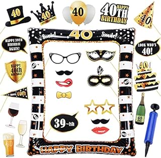 40th Birthday Party Kits Inflatable Selfie Frame Birthday Photo Booth Props Decorations for Birthday Party Supplies (40th Birthday Party Photo Booth Props)