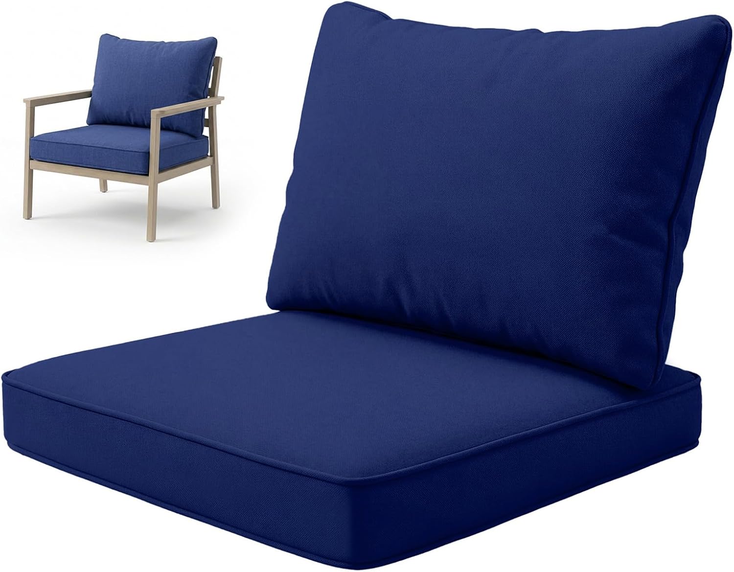Outdoor Chair Cushions Set of 2, Patio Chair Cushions 24x24x4 Inch, Waterproof Outdoor Patio Seat Cushions for Patio Furniture Couch Sofa, Fastness High Density Foam with Zipper Design (Blue)