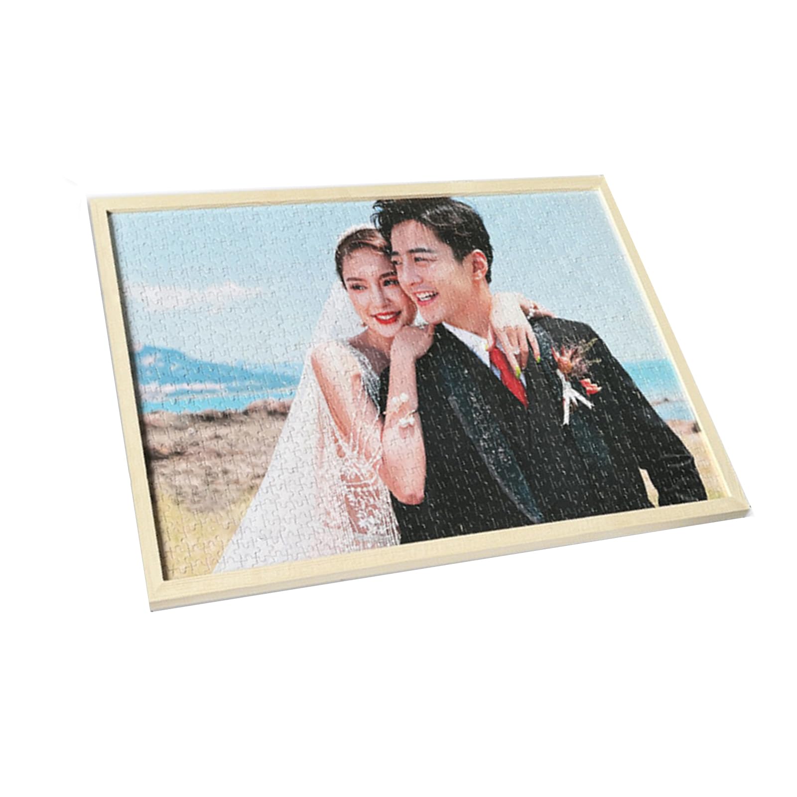 Rompecabezas de fotos personalizado de 1000 piezas de madera de tilo de 2 mm con marco de madera maciza con letras en la parte trasera para boda familiar, regalos únicos para papá, mamá, amigos y