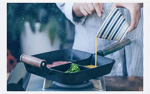 Miniatura 4 de Sartén de hierro fundido con 3 secciones para desayuno, sartén con 2 asas de asistencia para estufa de gas y cocina de inducción