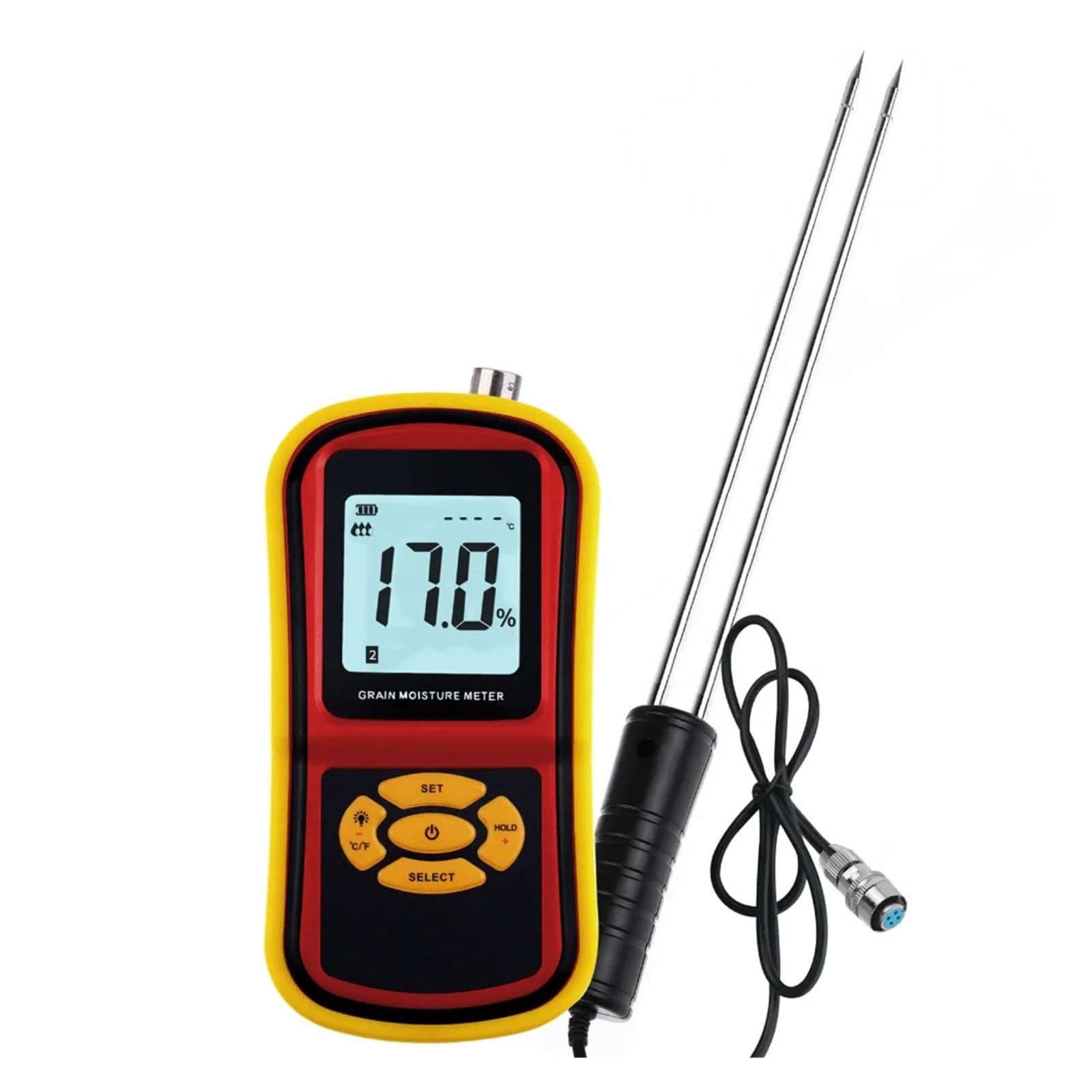 Cyfrowy Wilgotnościomierz Handheld LCD Digital Grain Moisture Meter Hygrometer With Measuring Probe For Corn Wheat Rice Bean do Testowania Zawartości Wody