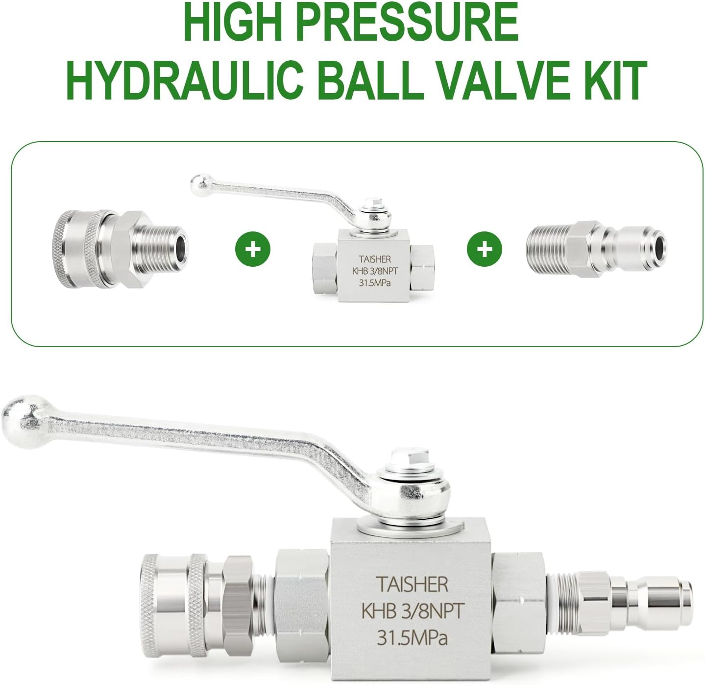 TAISHER KHB 3/8'' NPT High Pressure Hydraulic Ball Valve Kit for Power Washer Hose, 3/8” Male Quick Connect Fittings, 4500 PSI