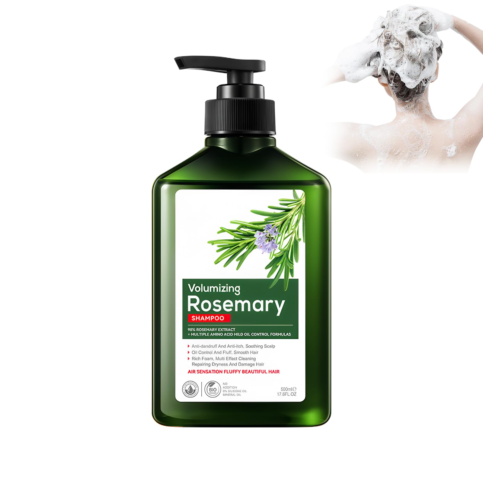 Rosmarin Anti-Schuppen Shampoo 500ml, Lindert Juckreiz, kontrolliert Öl Reparierendes, Spendet Volumen und Geschmeidigkeit, Beruhigende Kopfhautpflege für Damen & Herren