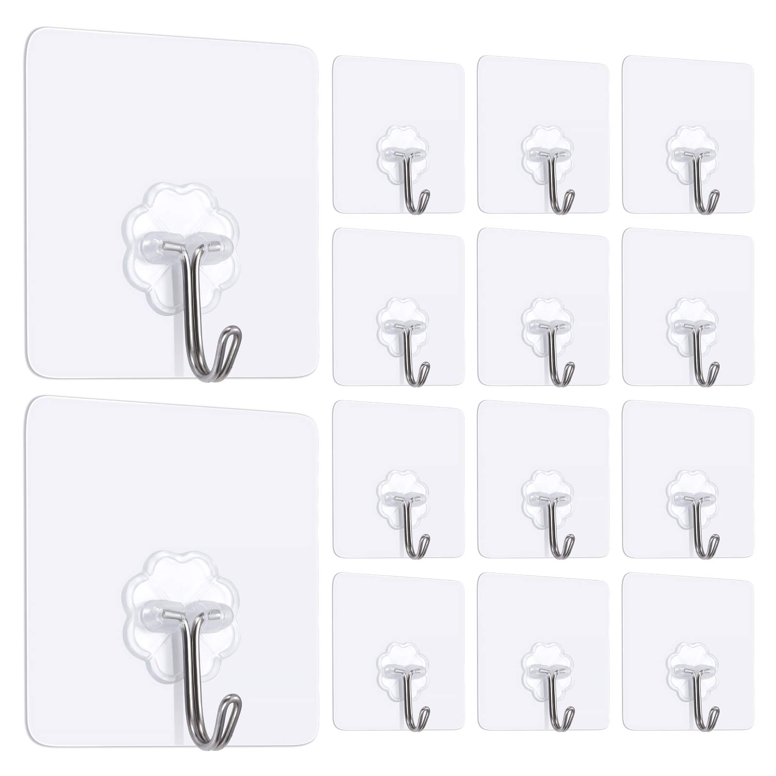Arssilee Premium Wall Hooks, 22 lbs(MAX) Heavy Duty Self Adhesive Hooks, Nail Free Transparent Seamless Hooks, Waterproof and Oilproof, Suitable for Bathroom Kitchen Reusable Utility Hooks -25PCS