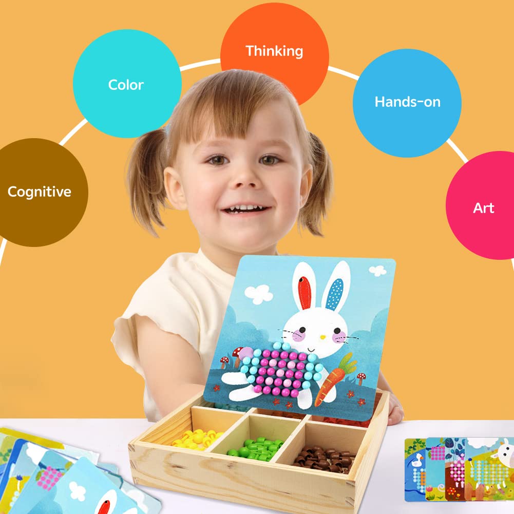 Gohytal Mosaic Pegboard Game, Chiodini per Bambini 2 annicon 240 Perline Pegboard e 10 Carte Giochi Montessori 2 anni Gioco Pegboard per Ragazzi Ragazze 3 4 5 anni in su per Bambini e Bambine Natale