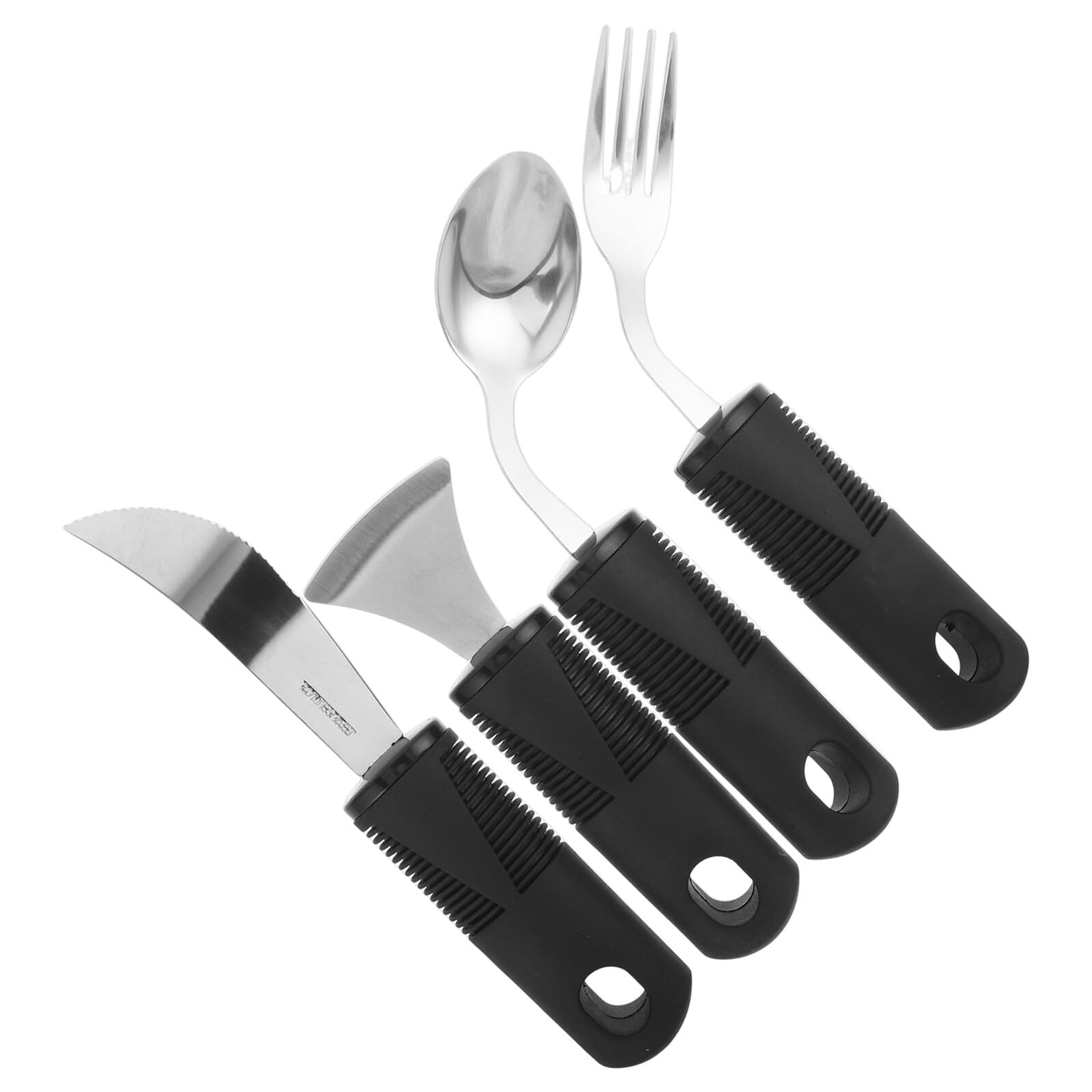 Posate Adattabili per Anziani in Acciaio Inox Utensili con Manico Rinforzato Ergonomico Cucchiai e Forchette Anti-vibrazione per Disabili e Autonomia nel Pasto