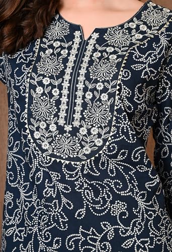 Image of Amazon Brand - Tavasya Women Cotton Anarkali Kurta Pant Dupatta Set | Printed Ethnic Suit Set | Flared Anarkali Kurta with Pant & Dupatta | Festive & Casual Wear