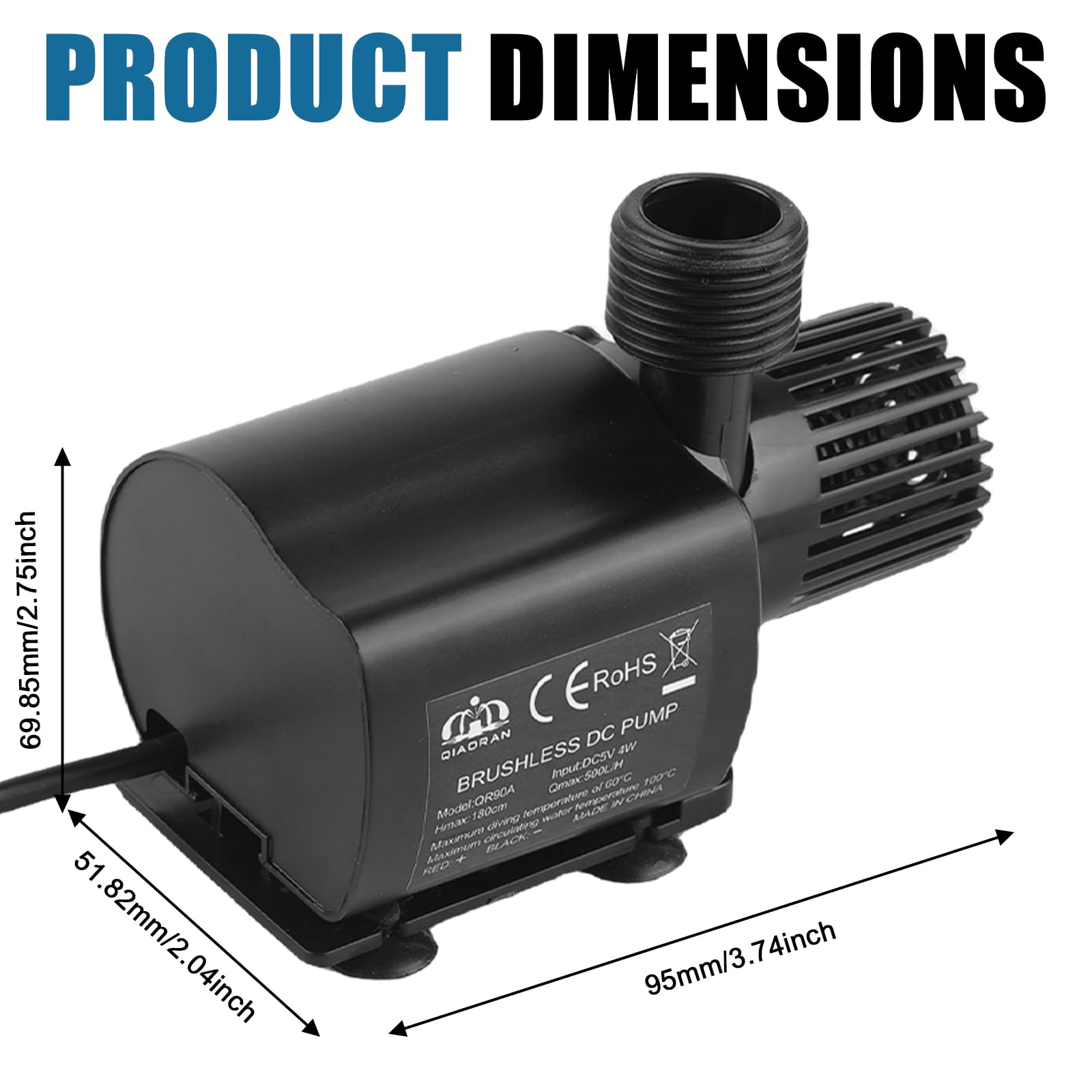 Pompa dell'acqua DC 12 V, 800 l/h 5 m, 15 W, senza brushless, mini pompa per acquario con regolazione della velocità, pompa anfibi, pompa per laghetto, acquario, sistema di circolazione dell'acqua