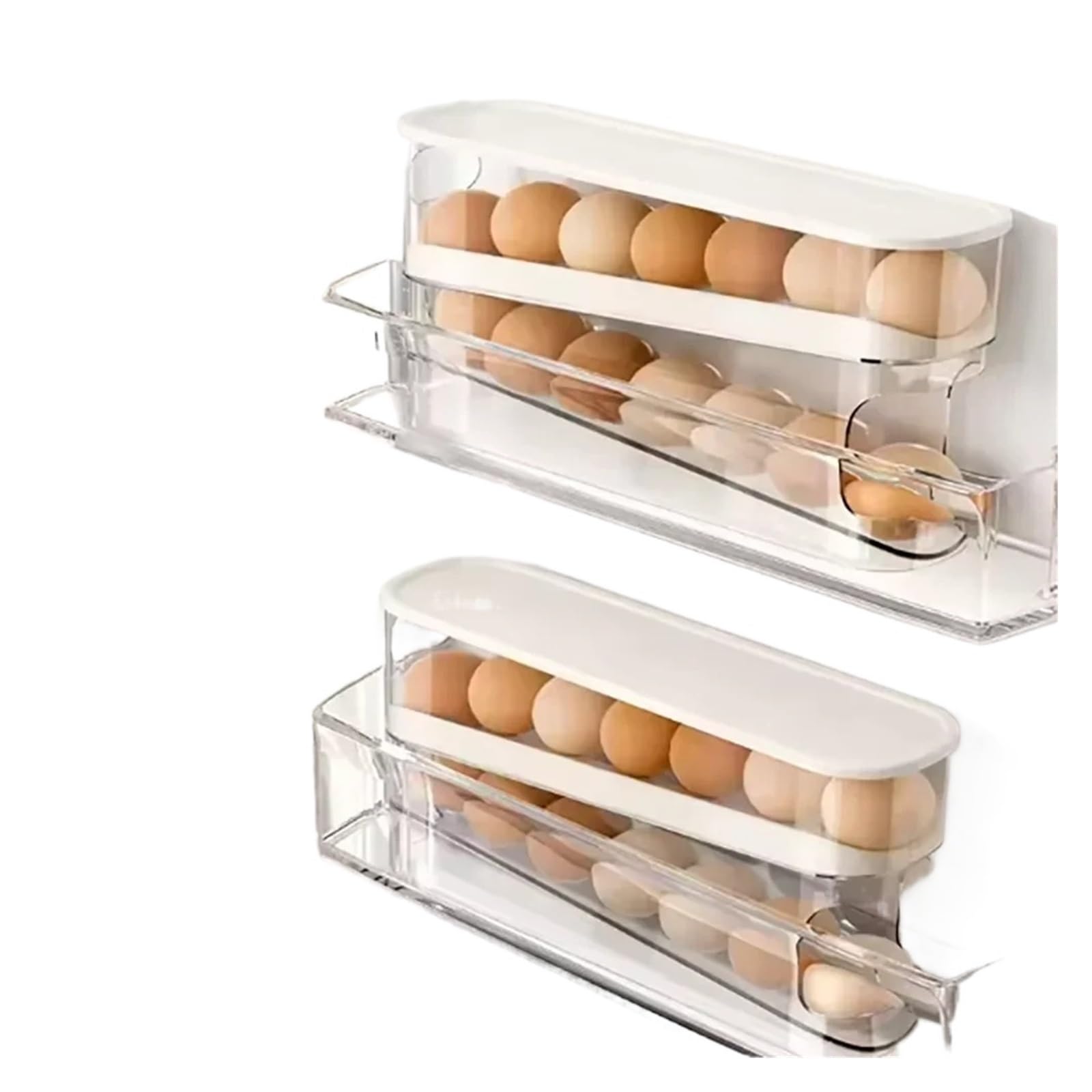 Doppelschichtige Kühlschrank-Eieraufbewahrungsbox, Automatischer Rollender Eierhalter(Transparent 1pc)