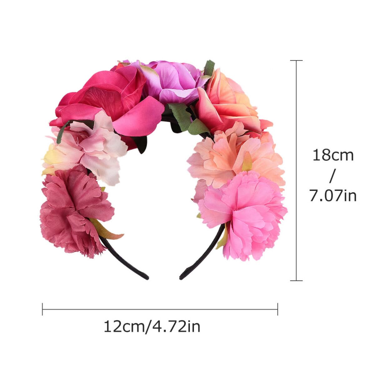 Beaupretty Serre-tête Jour des morts avec fleurs de rose - Couronne florale - Costume d'Halloween pour femme